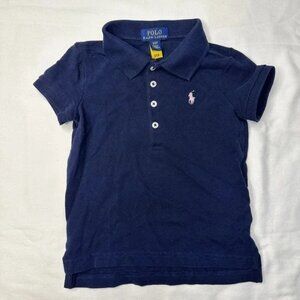 Polo Ralph Lauren‎ Girls 3/3T Shirt Navy Blue Knit Preppy Pink Pony Short Sleeve